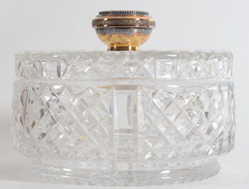 Wolfers Frères SA, a large sterling gilt and cut crystal circular biscuit jar, 1960's