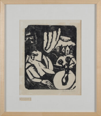 Gustave De Smet Interior or woman by the window, original woodcut, 1918