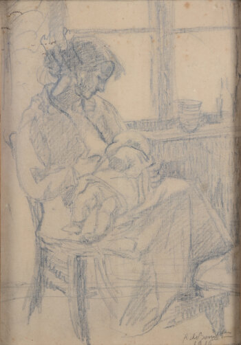 Karel De Bondt, mother and child, an early drawing from 1916