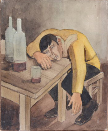 Marcel Laforêt The drunk, an original watercolour
